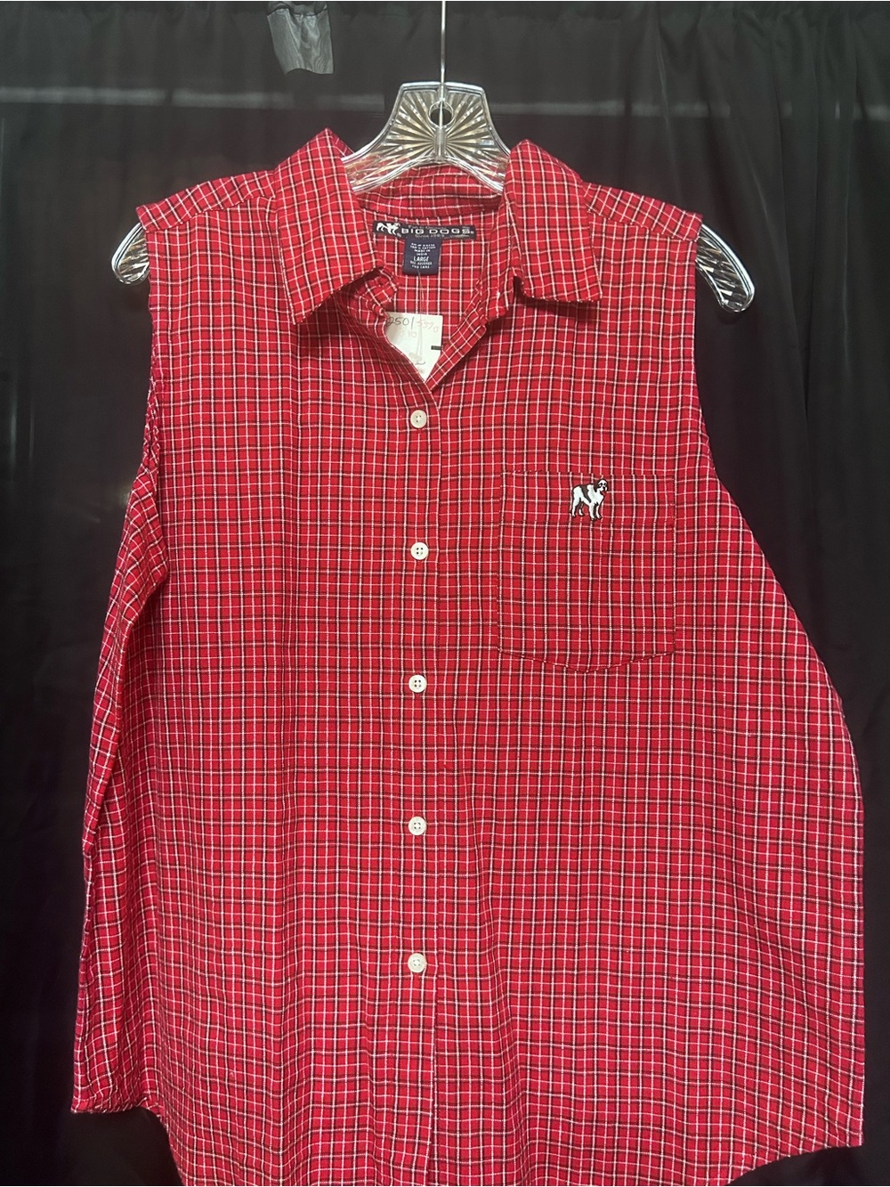Big Dogs Red Plaid Sleeveless Button-Up Tank